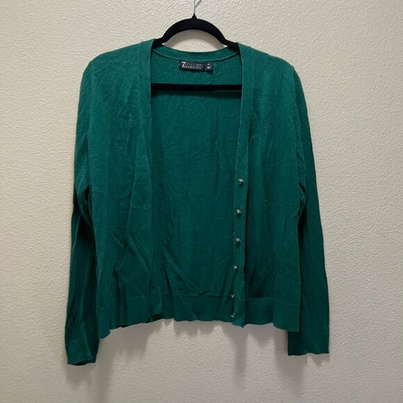 7th Avenue Design Studio Cardigan Sweater Green Knit V-Neck Button Front Sz XL - Picture 2 of 7